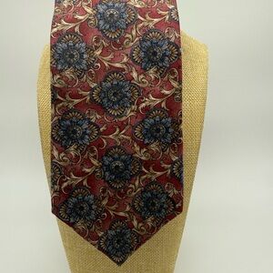 Vintage Bill Blass Silk Maroon and Blue Floral Patterned Neck Tie
